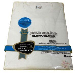 Towncraft Penn-Set Mens Polo Shirts Sleeveless M 38-40 100% Cotton White Shrink